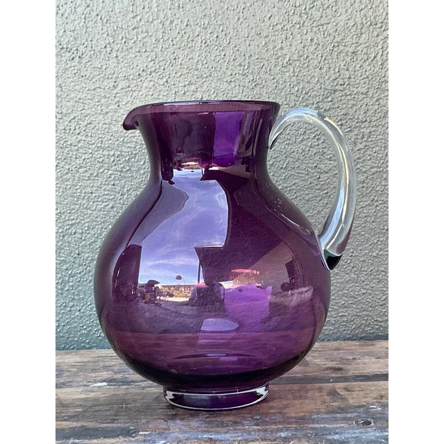 Glass Vintage Boho Blown Glass Pitcher For Sale - Image 7 of 10