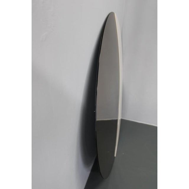Large Italian Smoke-Tinted Round Mirror with White Geometric Segment, 1980s For Sale - Image 3 of 9