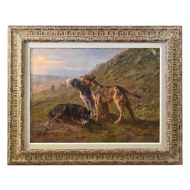 Marie Didiére Calvés, Dogs Portrait, Oil Painting on Canvas, Early 20th Century For Sale - Image 9 of 9