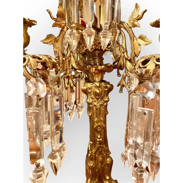 Pair of Antique American Cornelius Gilt Bronze and Crystal Three Arm Candelabra For Sale - Image 10 of 10