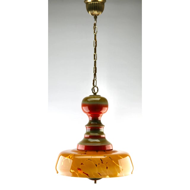 Mid-Century Murano Glass Shade in Various Colours Ceramic Mount Pendant Light For Sale - Image 6 of 12