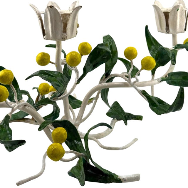 Italian Vintage Italian Tole Lemon Tree Candelabra Signed Made in Italy For Sale - Image 3 of 3