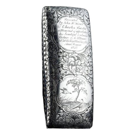 Antique Victorian Engraved Silver Cigar Case by Nathaniel Mills, 1840s For Sale