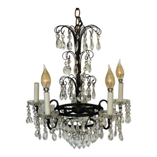 Antique French Cut Crystal Brass Multitier 5 Arms 6 Lights Chandelier For Sale