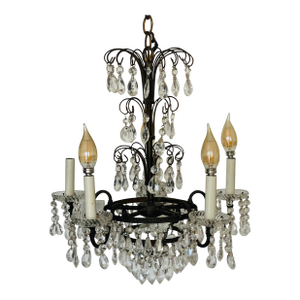 Antique French Cut Crystal Brass Multitier 5 Arms 6 Lights Chandelier