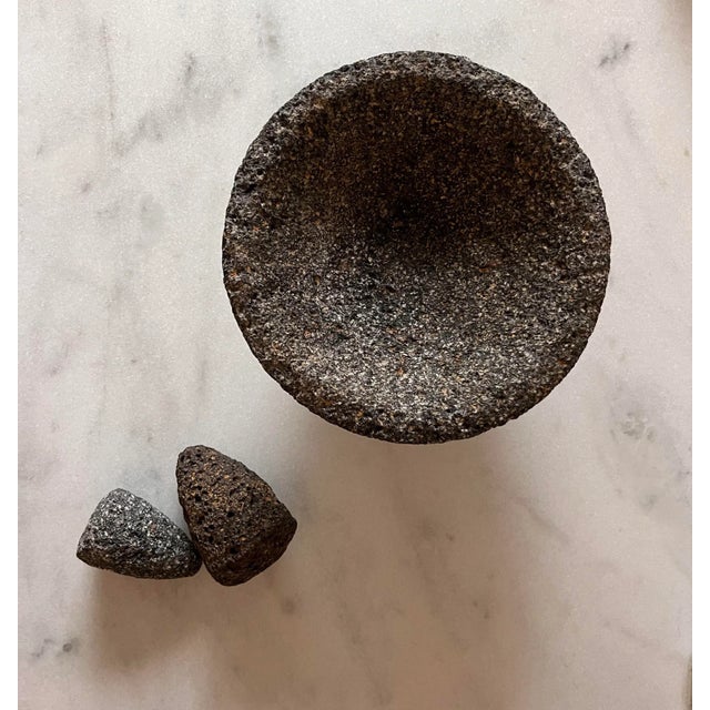 Stone Large Carved Basalt Stone Mortar and Pestle For Sale - Image 7 of 7