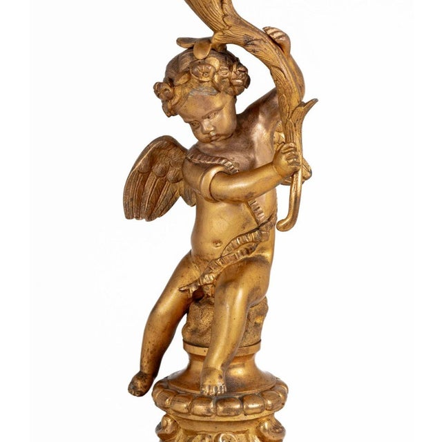 French Louis XV Style Gilt Bronze Cupid Candelabrum For Sale - Image 3 of 5