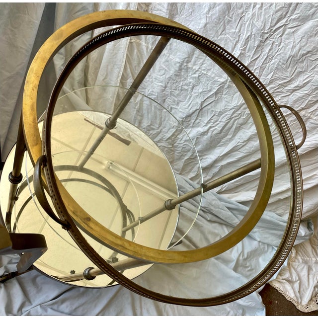 Early 20th Century Italian Rotating Round Brass & Glass Bar/Desert Cart Trolley Removeable Tray For Sale - Image 6 of 12