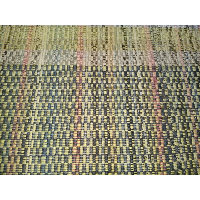 Vintage American Amish Rag Runner, Handwoven Stripe Pattern, Green & Yellow, 3x16 For Sale - Image 18 of 18