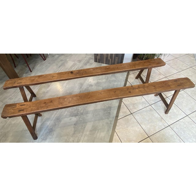 Vintage Farmhouse Benches in Oak, 1950s, Set of 2 For Sale - Image 13 of 18