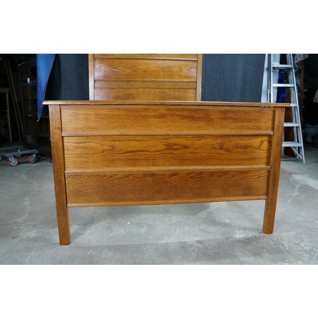 Antique 19th C. American Victorian Carved Golden Oak Paneled High Back Bed Frame For Sale - Image 6 of 18