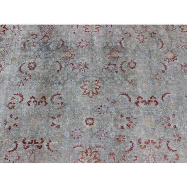 Antique Persian Tabriz Rug With Floral Design in Pale Blue 7'9 X 11'3 For Sale In Atlanta - Image 6 of 13