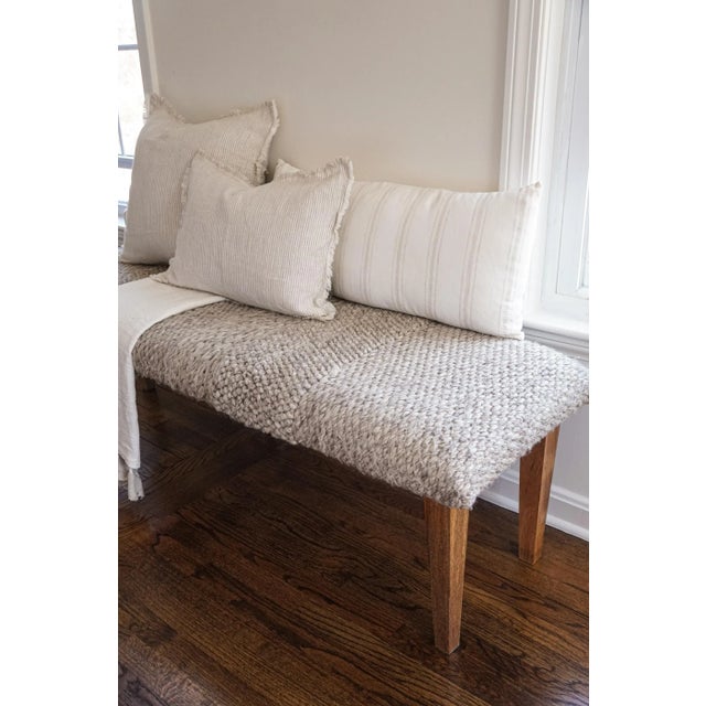 White With Beige Stripes Down Linen Pillow For Sale In Miami - Image 6 of 8