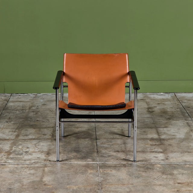 Knoll Charles Pollock Tan Leather Sling Chair for Knoll For Sale - Image 4 of 18