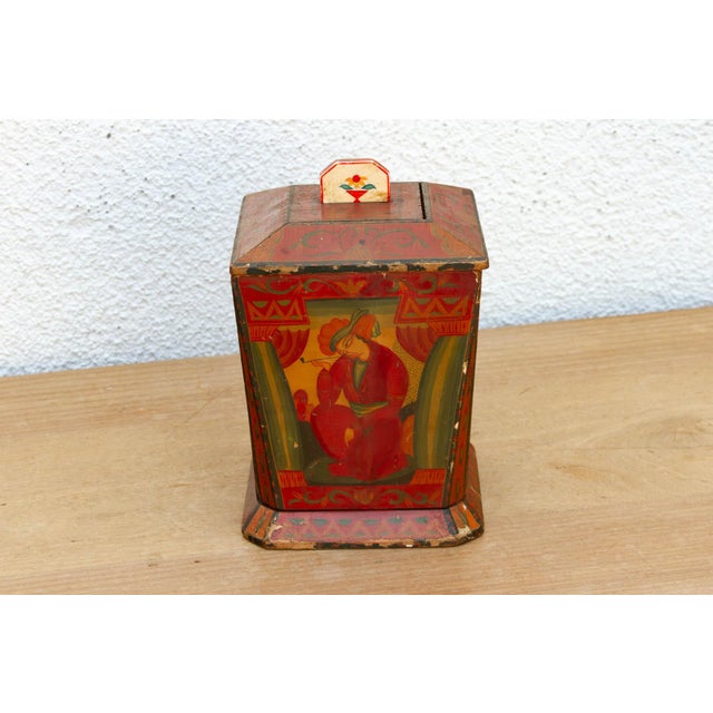 Handpainted Kashmiri Wood Tea Caddy For Sale - Image 4 of 10