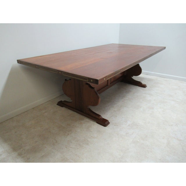 DESCRIPTION: Measurements ( L x W x H)93.25 x 48 x 30. Brass inlay, solid teak, great shape. Minor wear and rub marks....