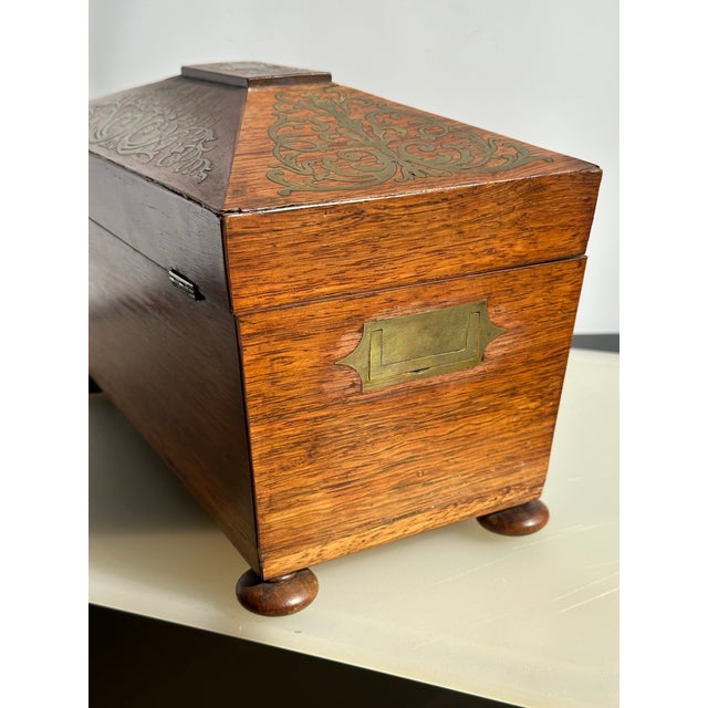 Wood Mid 19th Century Napoleon III Rosewood Tea Caddy With Brass Boule Detal For Sale - Image 7 of 12