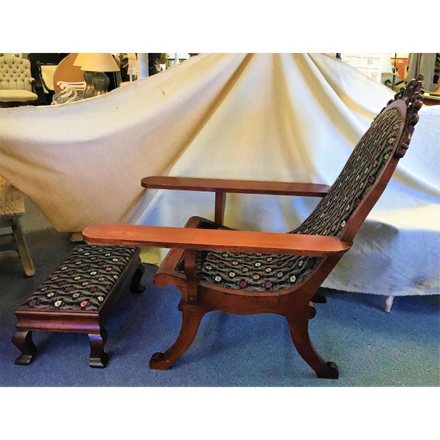 Wood 1940s Vintage Mahogany Plantation Chair and Footstool For Sale - Image 7 of 13