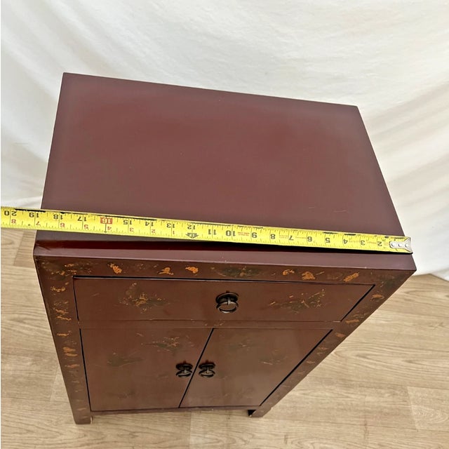 1960s Mid Century Chinese Console Cabinet One Drawer Chinoiserie Hand Painted For Sale - Image 11 of 12