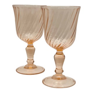 Vintage “Rosaline” Optic Swirl Wine Glasses- A Pair For Sale