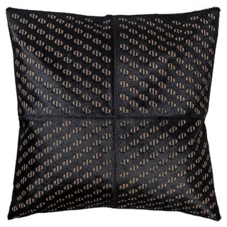 Patterned Cowhide Cushion in Pitch Black with Leather Zip Tassels by Casa Botelho For Sale