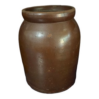 Antique Brown Salt Glaze Crock Jar For Sale