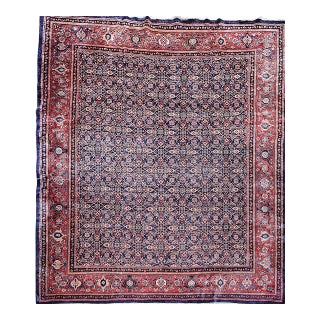 Vintage Persian Mahal Sultanabad Rug, Hand-Knotted Wool, Geometric Pattern, Navy & Red, 10x13 For Sale