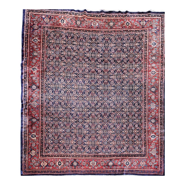 Vintage Persian Mahal Sultanabad Rug, Hand-Knotted Wool, Geometric Pattern, Navy & Red, 10x13 For Sale