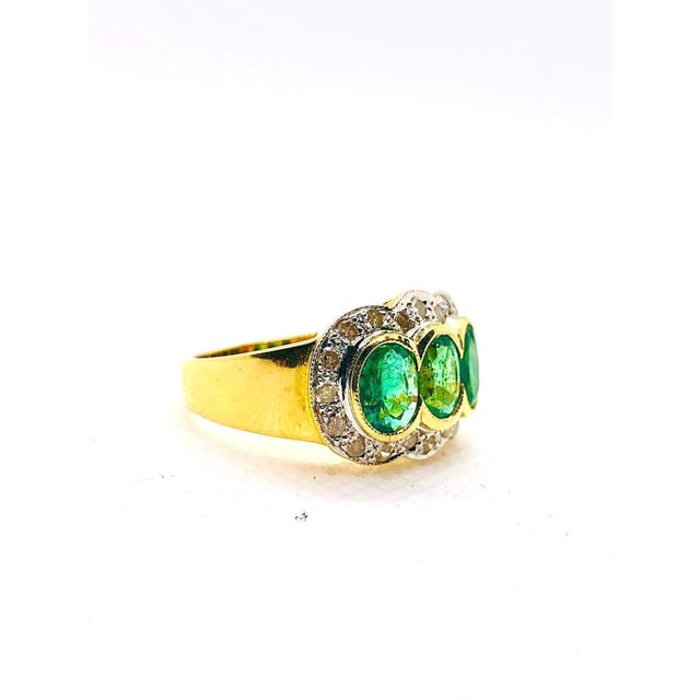 Bochic “Capri” Vintage Natural Diamond & Emerald Retro Ring Set In 18K Gold & Silver For Sale - Image 10 of 13