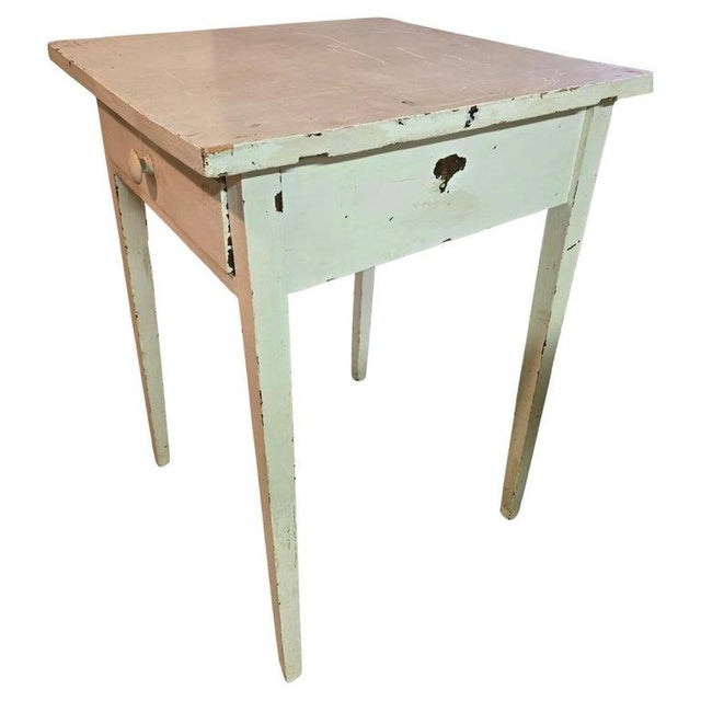 19Thc Original Cream Painted Side Table W/ Drawer For Sale - Image 4 of 6