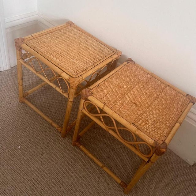 Bamboo Bedside Tables with Detailing, Set of 2 For Sale - Image 3 of 8