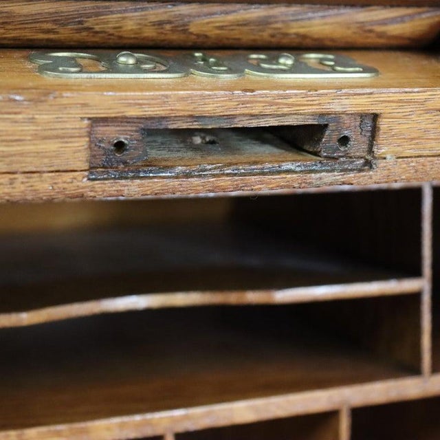 Antique Oak S-Roll Top Single Pedestal Desk C1910 For Sale - Image 12 of 14