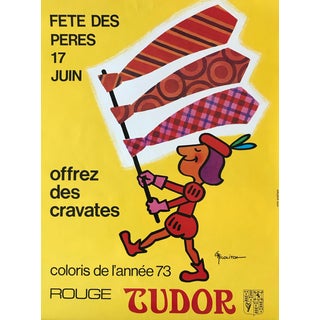 1973 Original French Advertising Poster, Fête Des Pères, Cravates Rouge Tudor For Sale