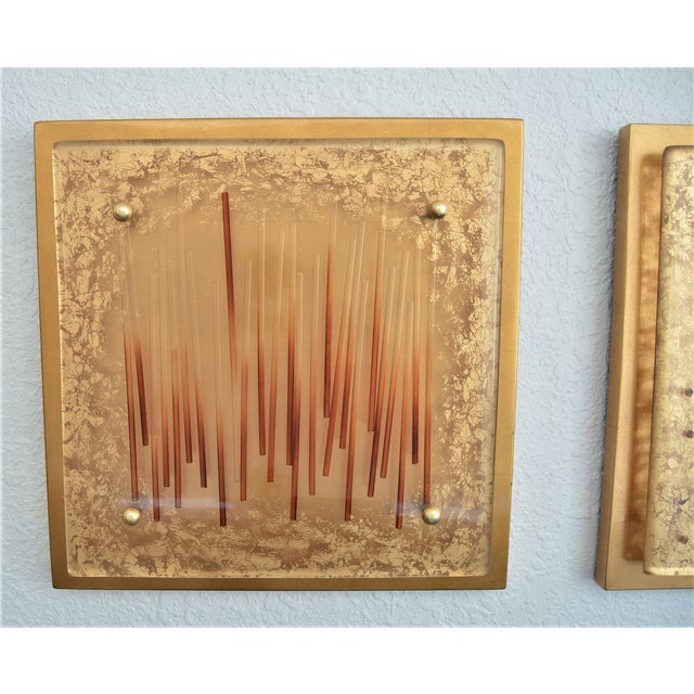 Modern Colored LuciteResin Wall Sculptures Mounted on Gold Leaf Wooden