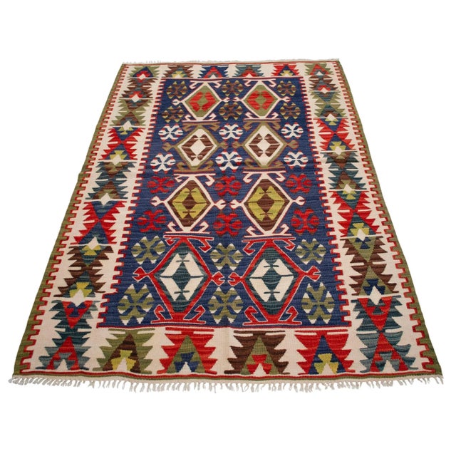 Vintage Handwoven Turkish Kilim Flat Weave Rug – Boho Farmhouse Decor – Collector’s Anatolian Piece – 3′8″ X 5′10″ For Sale - Image 6 of 14