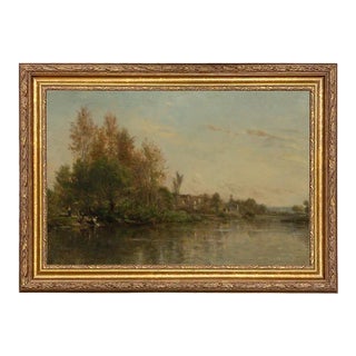 "On the Banks of the River" Contemporary Landscape Reproduction Print on Canvas, Framed 26x36 For Sale