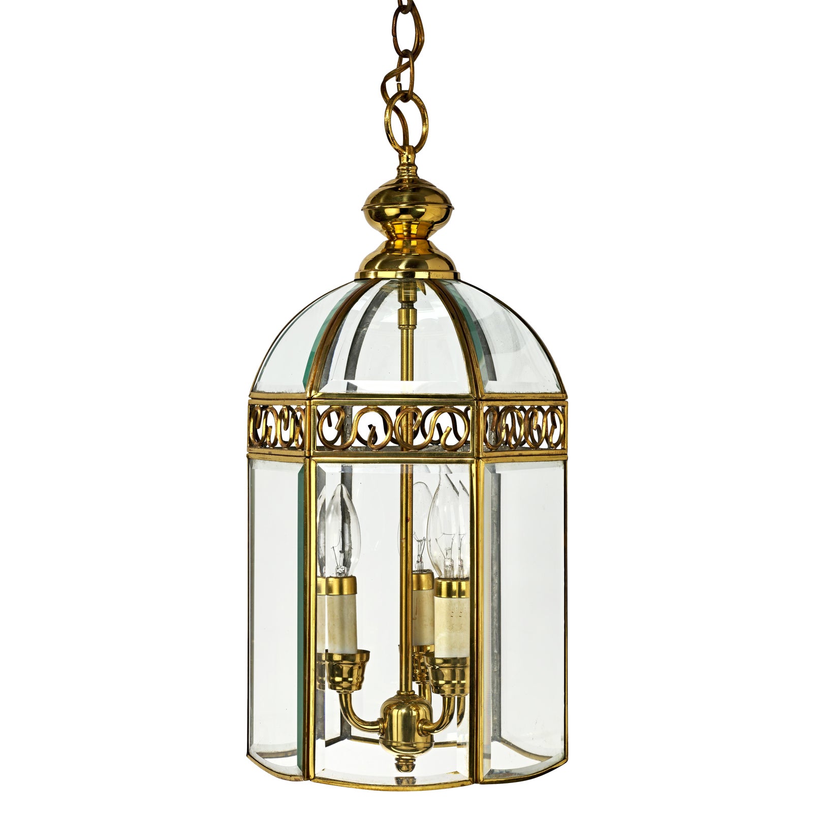 Brass and Beveled Glass Six Sided Three Cluster Bird Cage ...