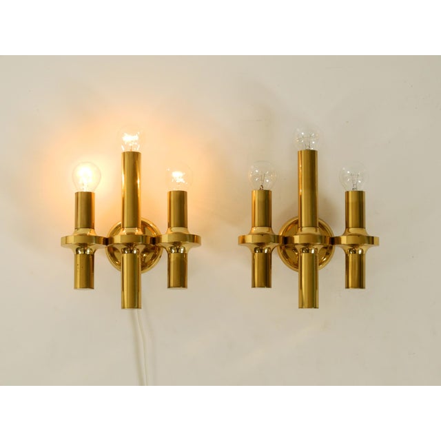 Three-Arm Brass Wall Lamps, 1960s, Set of 2 For Sale - Image 9 of 18