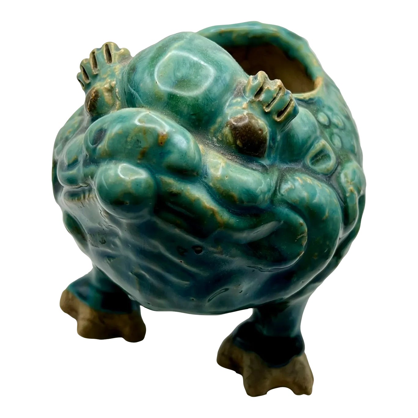 VIntage Shiwan Green Glazed Three Legged Toad | Chairish