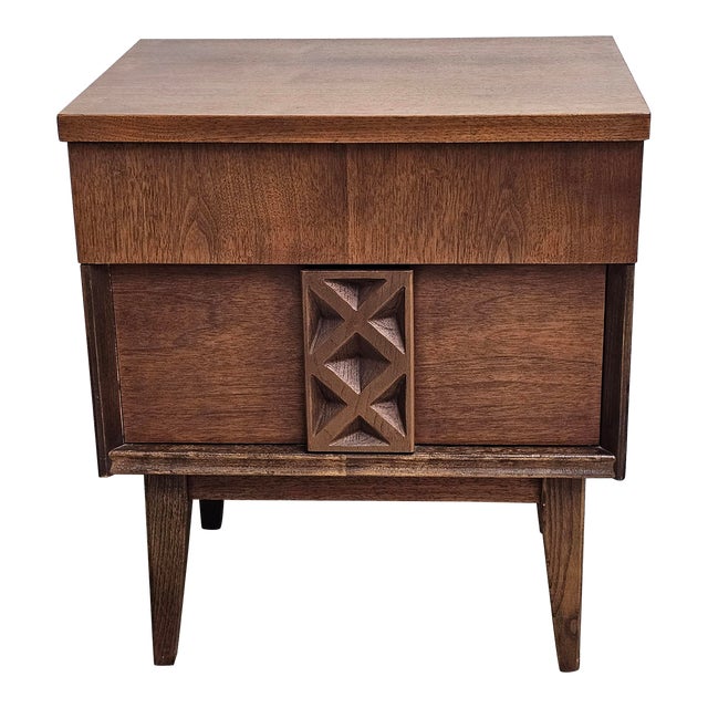 Mid-Century Scandinavian Modern Style Two Drawer Walnut Bedside Table For Sale