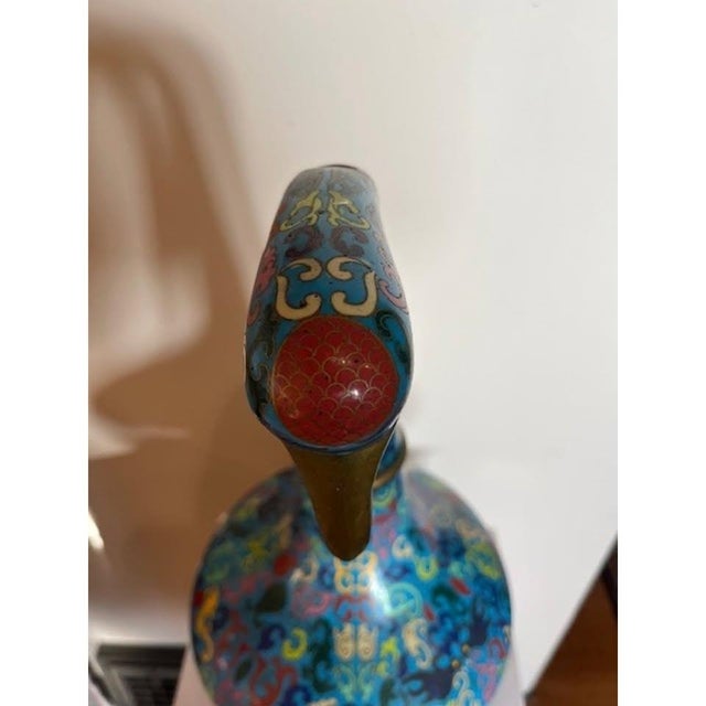 Chinese Vintage Large Chinese Cloisonne Goose Censer Bird Sculpture Vessel Qianlong Mark For Sale - Image 3 of 12