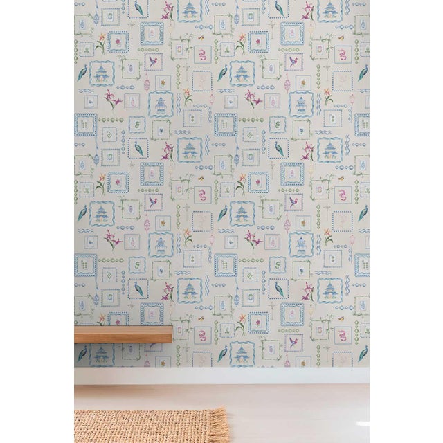 Textile Mahjong Tile Grasscloth Wallpaper by House Party | Soap White | 6 Yards For Sale - Image 7 of 8