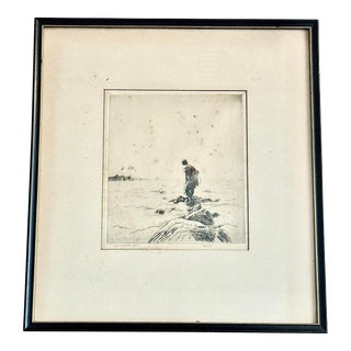 Vintage John Kelly Framed Lithograph Titled “Lone Fisherman Hawaii” For Sale
