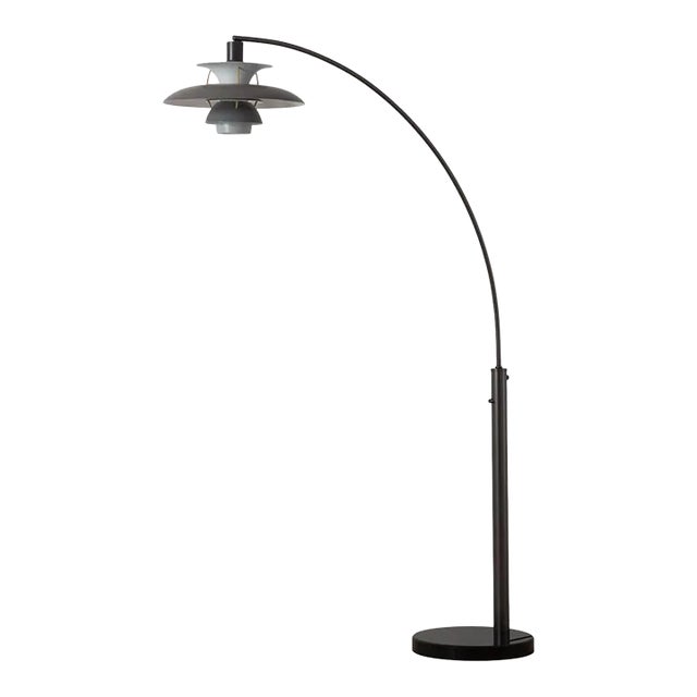 Palm Springs 1 Light Arc Floor Lamp - 87", Gunmetal & Gray Tonal Shades, Marble Base, Dimmer Switch For Sale