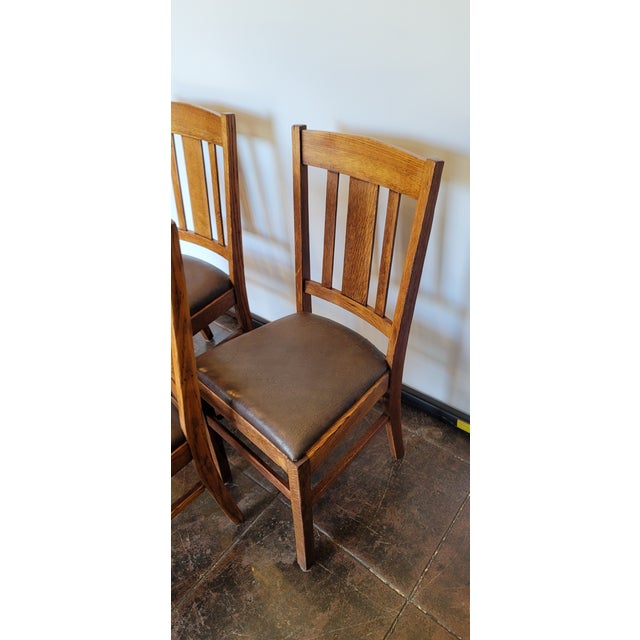 1900 - 1909 Mission Arts & Crafts Set 4 Chairs Oak For Sale - Image 5 of 8