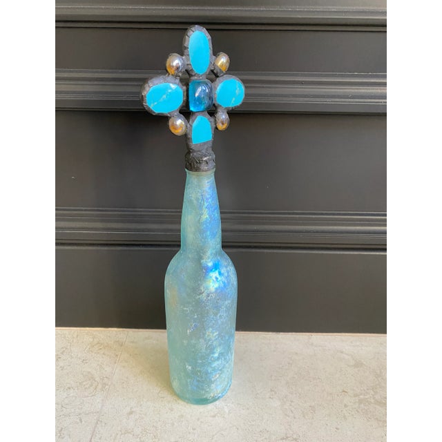 Contemporary Turquoise Stone & Amber Glass Art Glass Bottle For Sale - Image 3 of 8