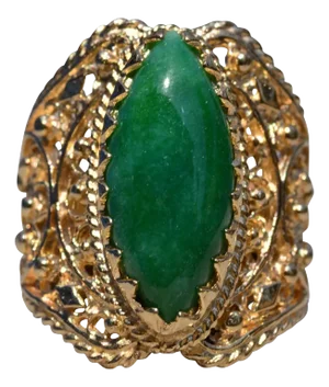The Oildale: Vintage Yellow Gold Navette Jade Ring
