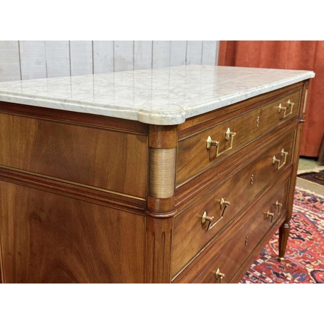 Louis XVI Mahogany Chest of Drawers with Marble Top, 1950s For Sale - Image 14 of 18