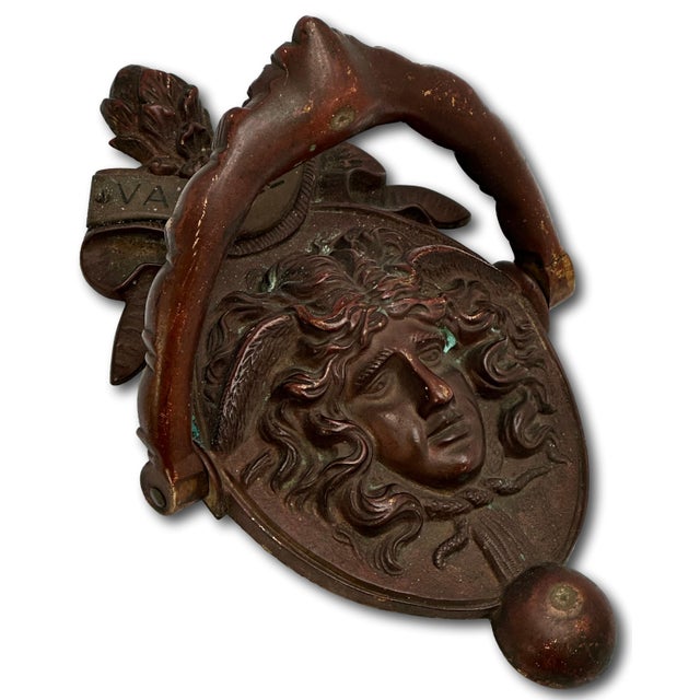 Large Size - Outstanding Authentic Antique Victorian Solid Bronze Medusa - Gorgon Door Knocker Circa Late 19th Century For Sale In Boston - Image 6 of 17