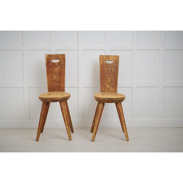 Antique Primitive Folk Art Chairs in Pine, Set of 2 For Sale - Image 5 of 11